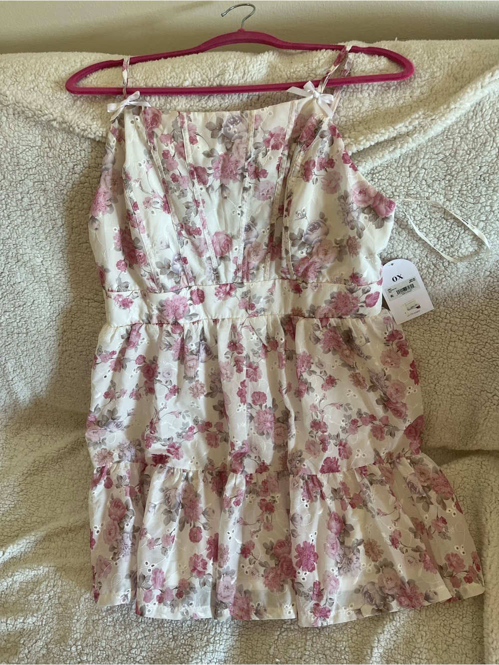 ARULA Cream Dress with Pink Floral Accents